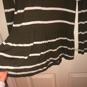 navy green and white striped long sleeve